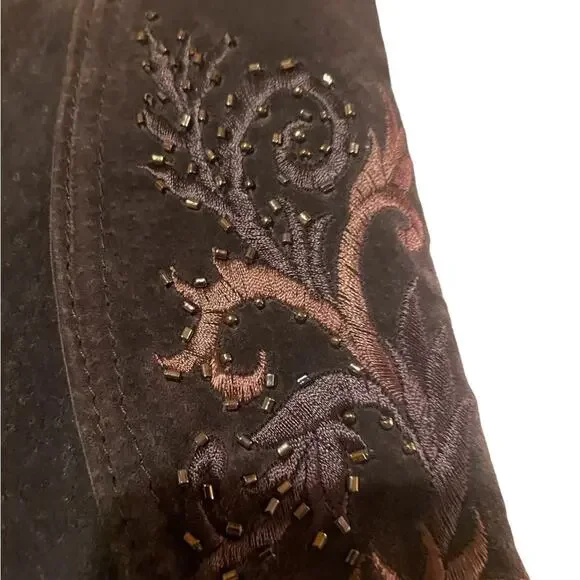 Coldwater Creek brown leather embroidered boho jacket size small
